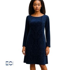 Beige by eci Navy Velvet Dress Size L